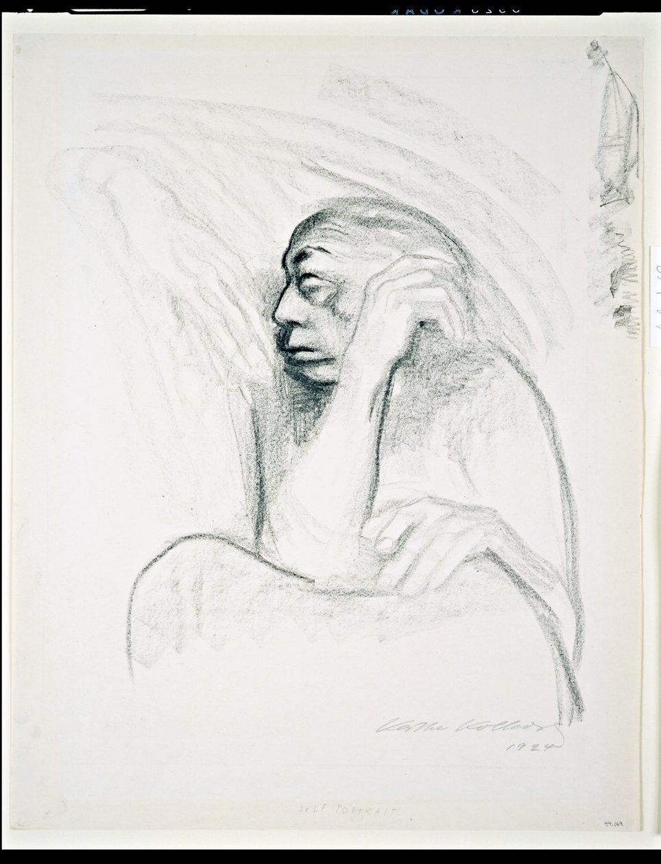 Önarckép a halál kezével, 1924 (szén papíron) alkotó: Käthe Kollwitz