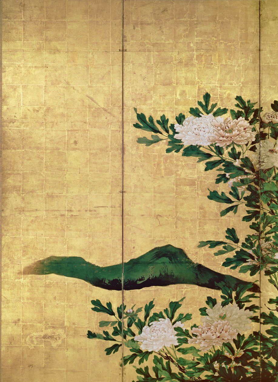 Virágrészletek (tinta, színek és arany papíron) alkotó: Kaiho Yusho