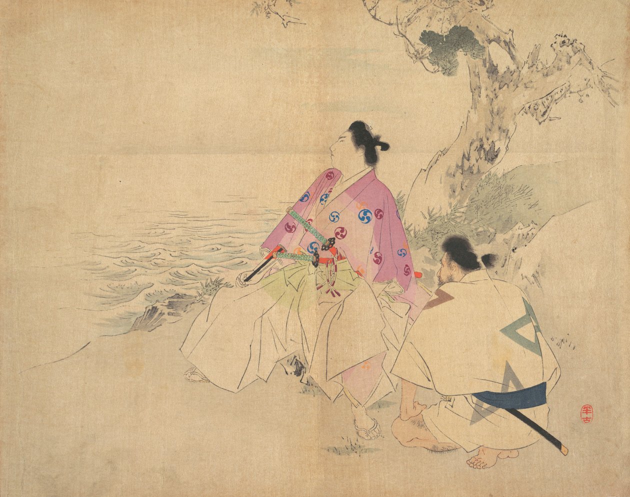 Two men by a river, late 19th-early 20th century.  alkotó: Kajita Hanko