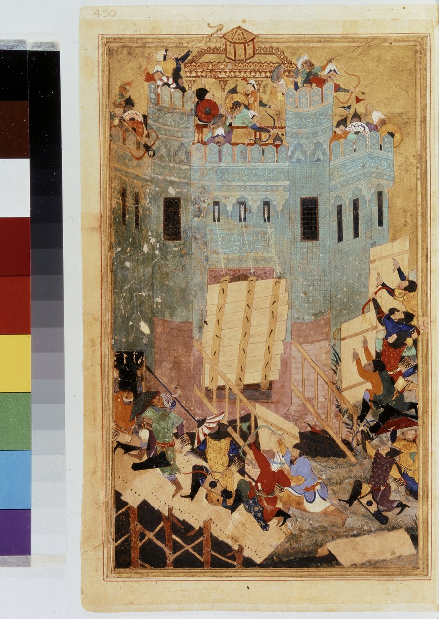 TIMUR (Tamerlán): Timur 1402-ben ostromolja a szmirnai kórházi várat. alkotó: Kamal ud Din Behzad