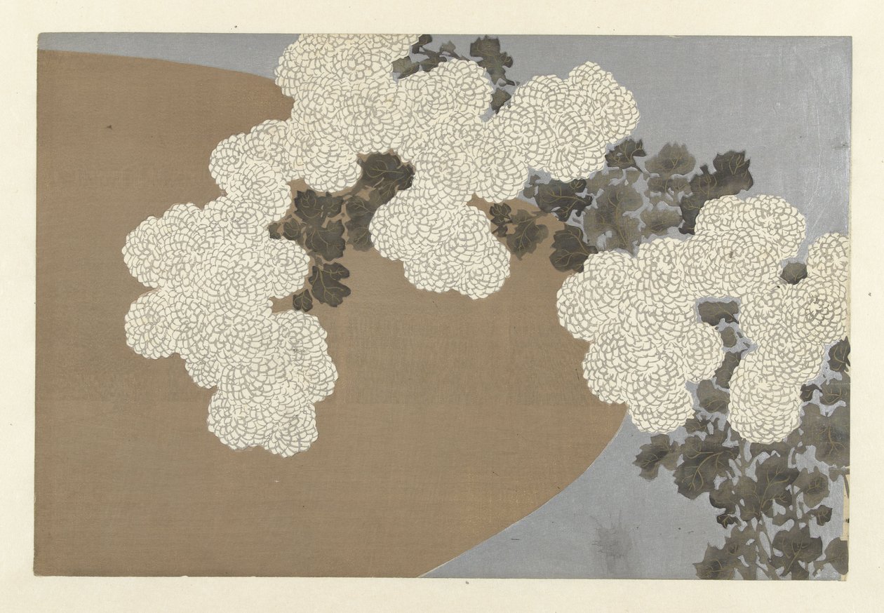 Krizantémok, 1909 (fanyomat) alkotó: Kamisaka Sekka
