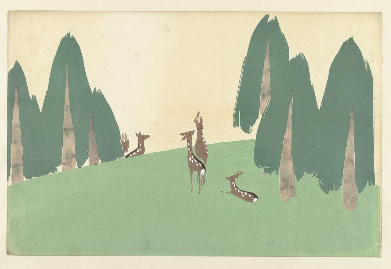 Kasugano szarvas, 1909 (fanyomat) alkotó: Kamisaka Sekka