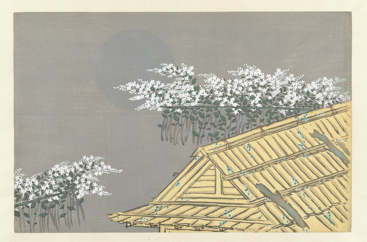 Fehér virág házonként, 1909 (fatömb nyomat) alkotó: Kamisaka Sekka