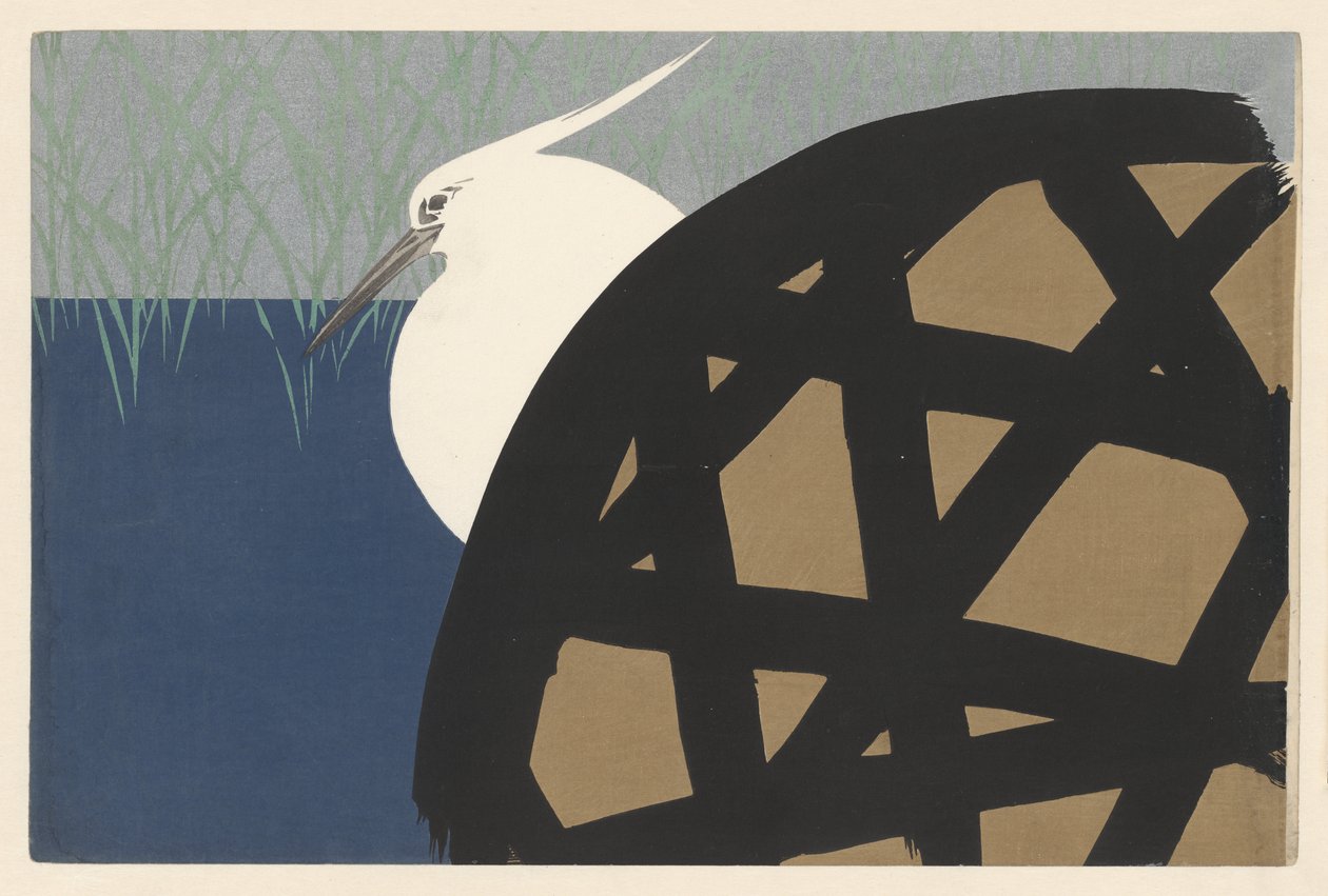 Fehér gém, 1909 (fanyomat) alkotó: Kamisaka Sekka