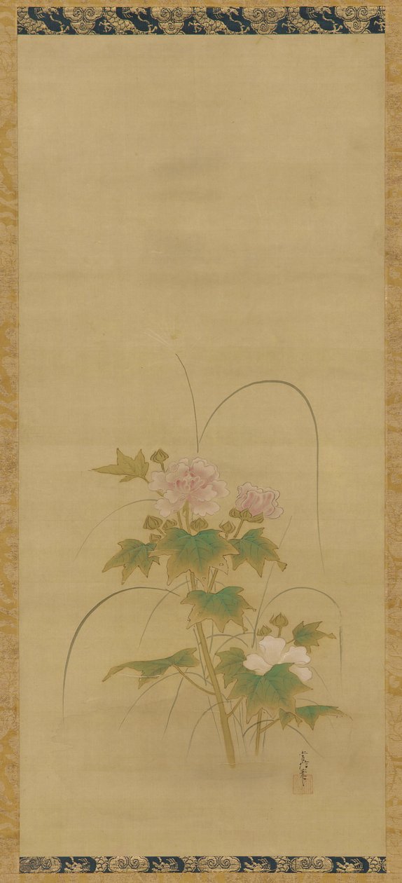 Hibiszkusz egy díszlet része, Edo-korszak, 17. század közepe-18. század eleje. alkotó: Kanô Yôboku Tsunenobu