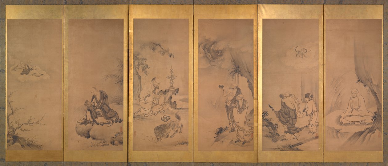 Buddhista, daoista és konfuciánus pátriárkák alkotó: Kano Sanraku