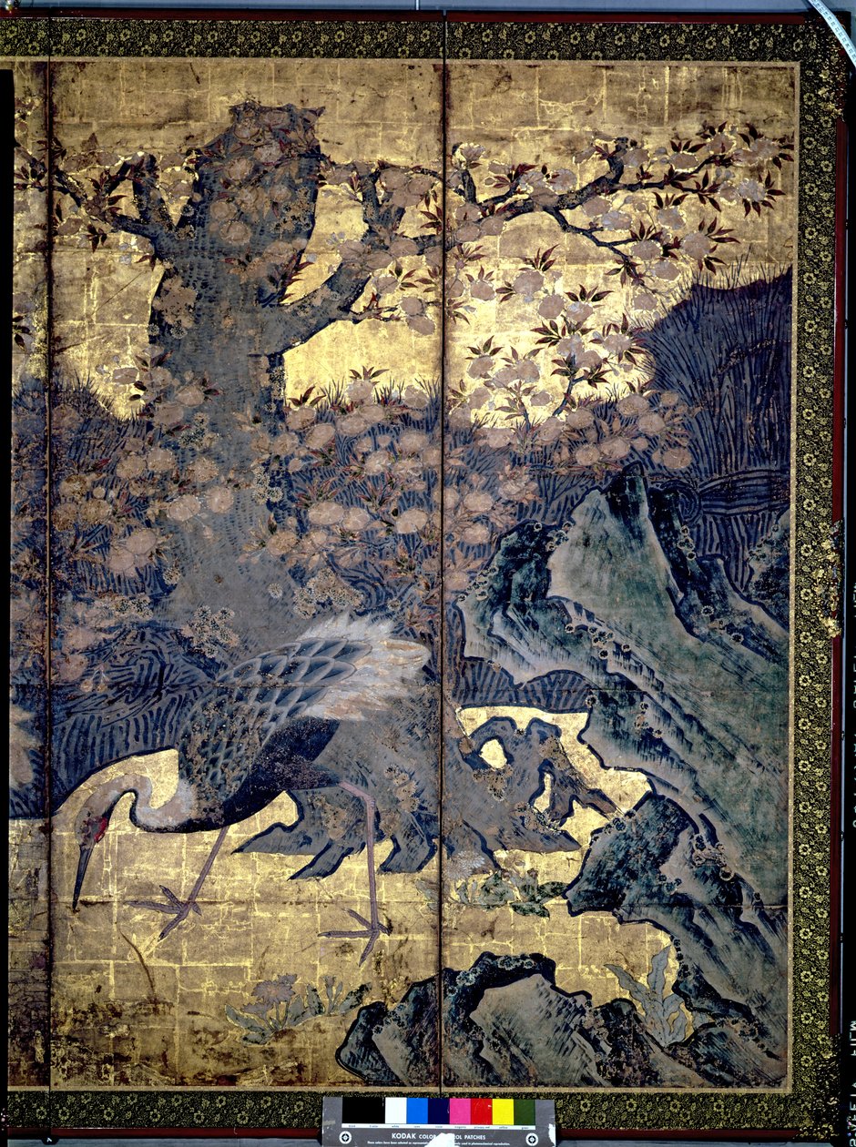 A négy évszak madarai és virágai (toll és tinta, színes, arany papír a panelen) (lásd: 216555, 216554) alkotó: Kano Soshu