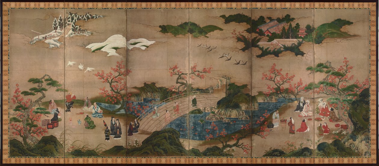 Juharnézők (紙本著色観楓図, shihonchoshoku kanpūzu) alkotó: Kano Hideyori