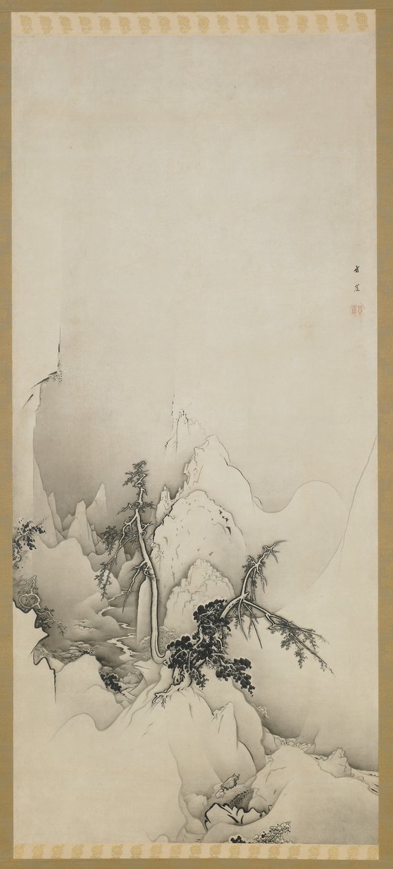 Téli táj: szakadék, Edo-korszak, 1883 (tintával, papíron) alkotó: Kano Hogai
