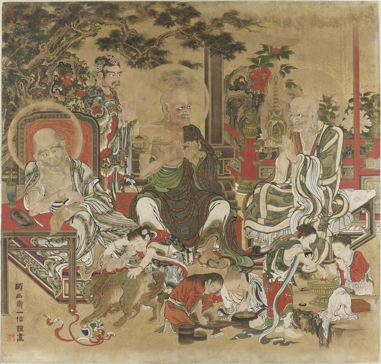 A tizenhat Arhat Juroku Rakan. alkotó: Kano Kazunobu