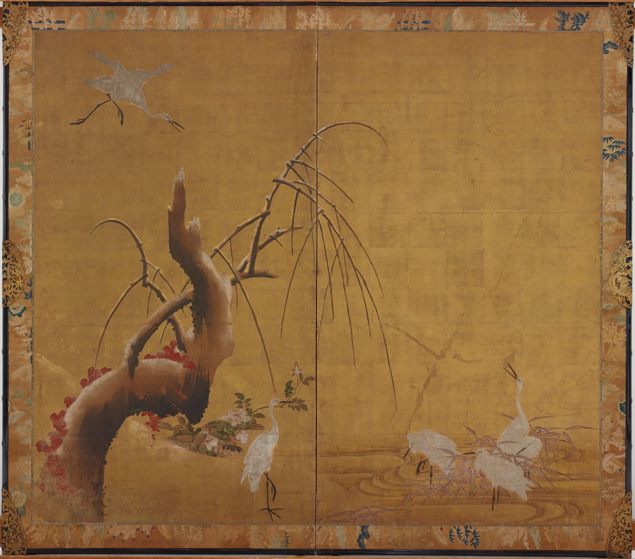 Herons and Old Willow, Edo-korszak, 17. század eleje. alkotó: Kano Sadanobu