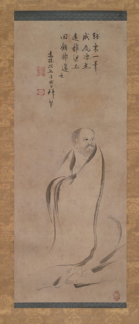 Bodhidharma átkelés a Jangzi folyón egy nádon, 16. század végén. alkotó: Kano Soshu