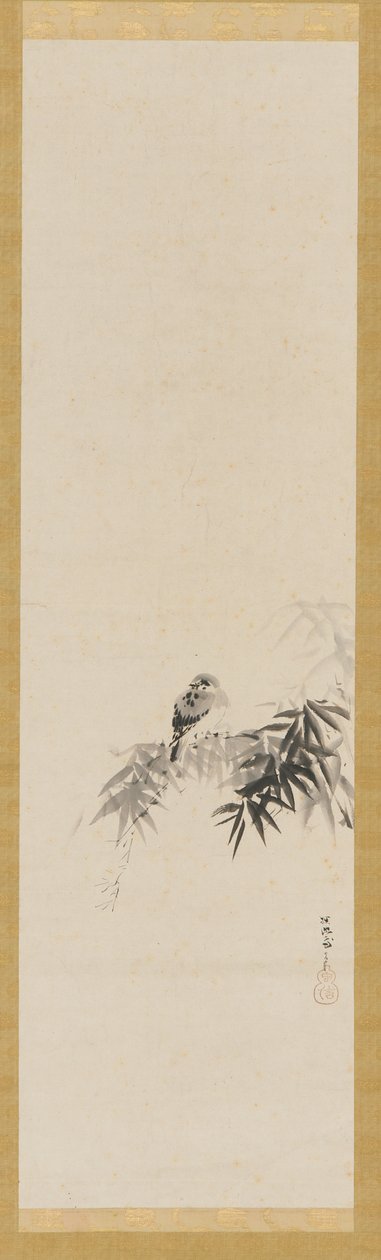 Madár bambuszágon, Edo-korszak, 17. század. alkotó: Kanō Tan’yū