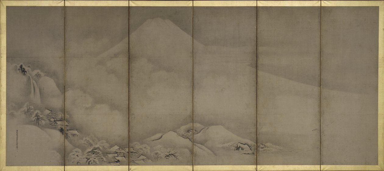 Mount Fuji és Matsubara Point, képernyők alkotó: Kano Tanyu