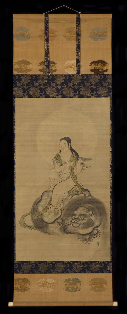 Monju Bosatsu (tinta és színes papíron) alkotó: Kano Yasunobu