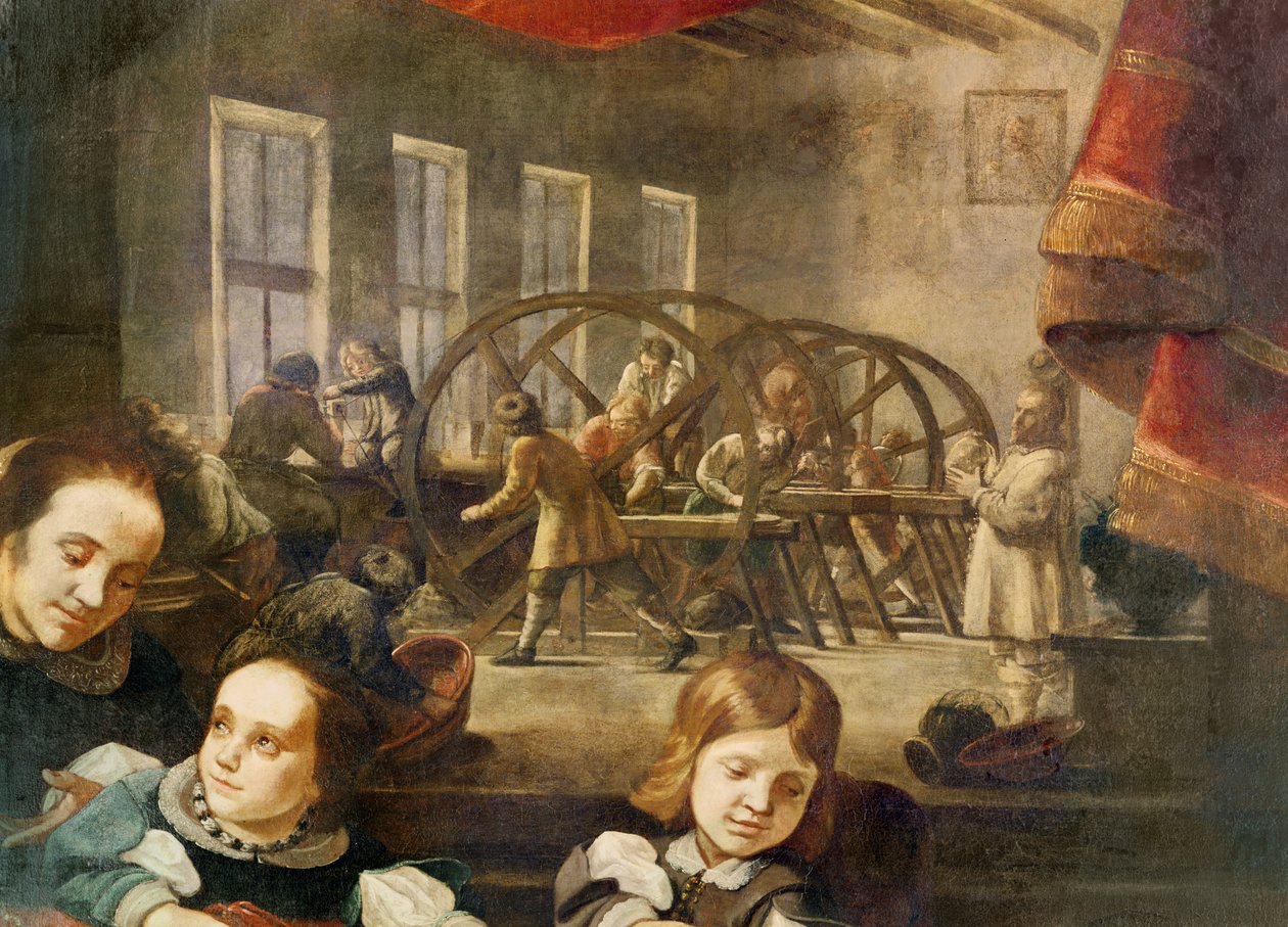 Részlet Dyonis Miseroni drágakőfaragó és családja portréjából, amelyen metszet látható az üvegen a műhelyében, 1653 alkotó: Karel Škréta