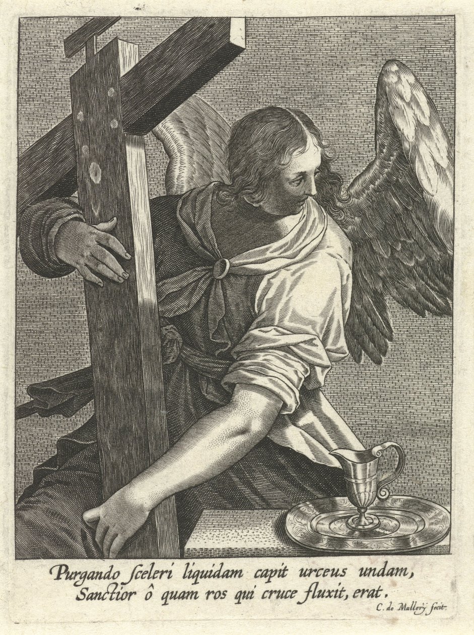 Angyal kereszttel és mosdóval alkotó: Karel van Mallery