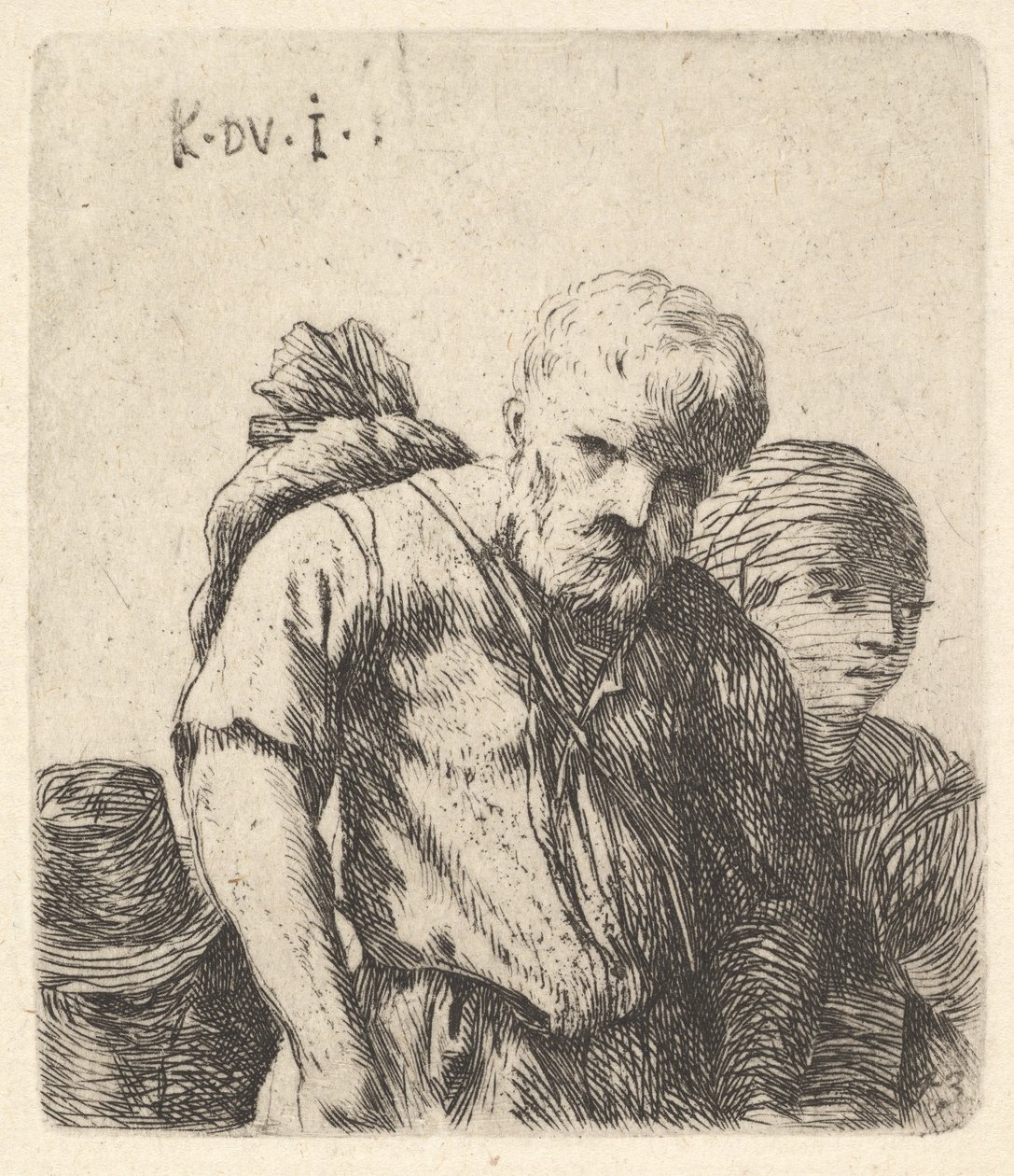 Szakállas férfi félhosszú alakban, a jobb lapocka fölé akasztott köteggel, oldala..., kb. 1641-78. alkotó: Karel Du Jardin