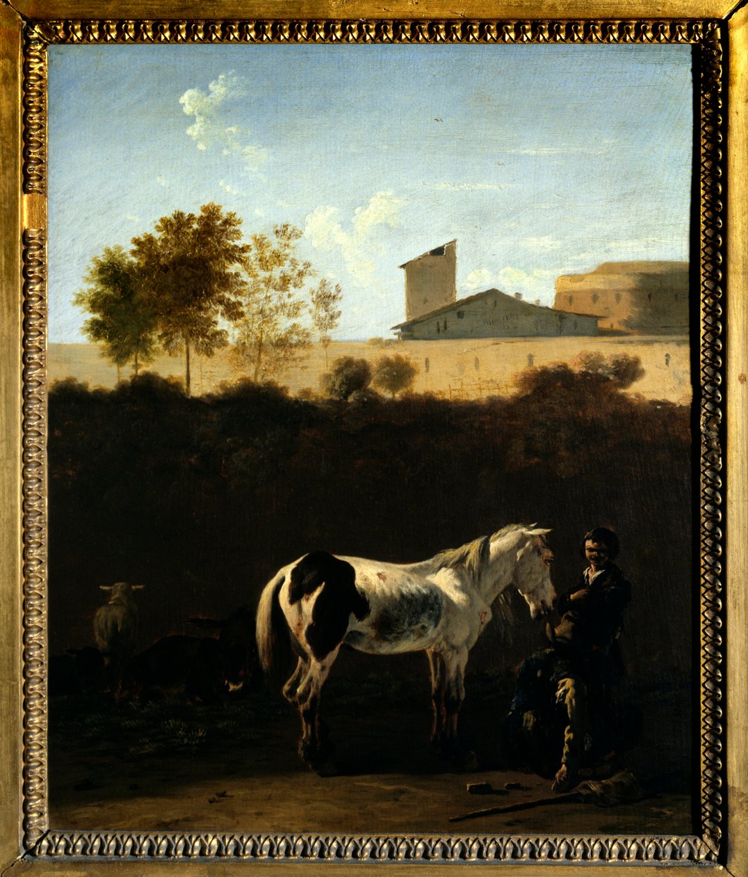 Karel Dujardin (1621-1678) olaszországi táj Patres és Horse Pite festményével (ec.holl.) 1675 V. 0,32x0,27 m Párizs, Musee du Louvre. alkotó: Karel Dujardin