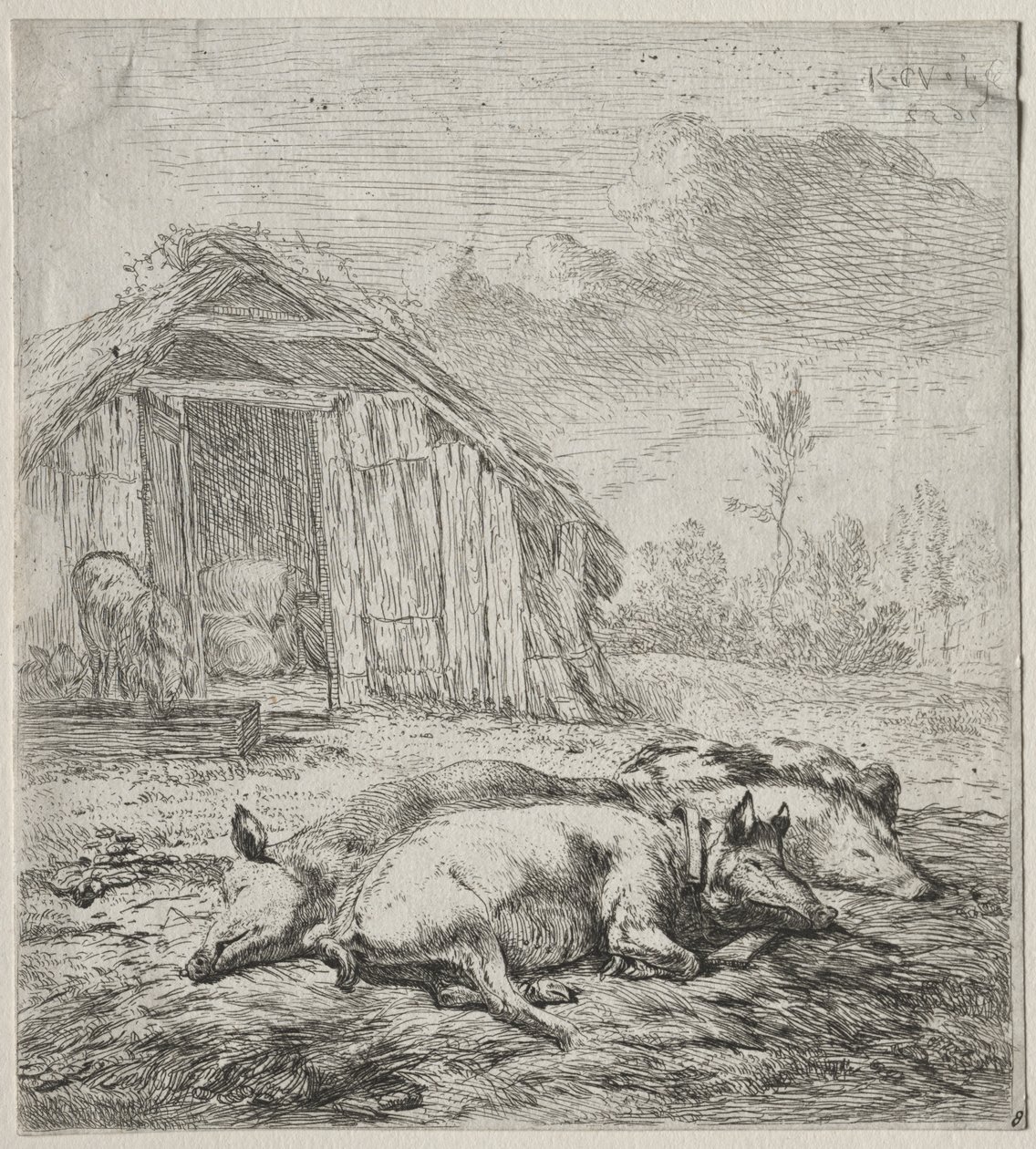 Három sertés feküdt egy büfé előtt alkotó: Karel Dujardin