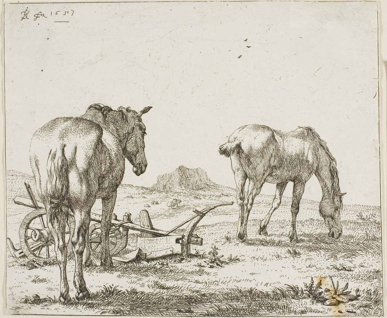 Két ló egy eke mellett alkotó: Karel Dujardin