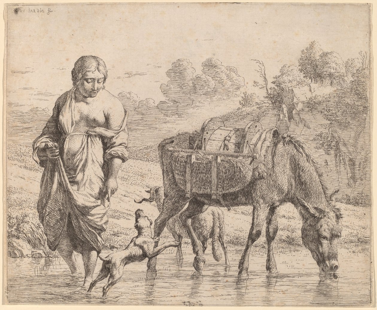 Nő átkelés a patakon alkotó: Karel Dujardin