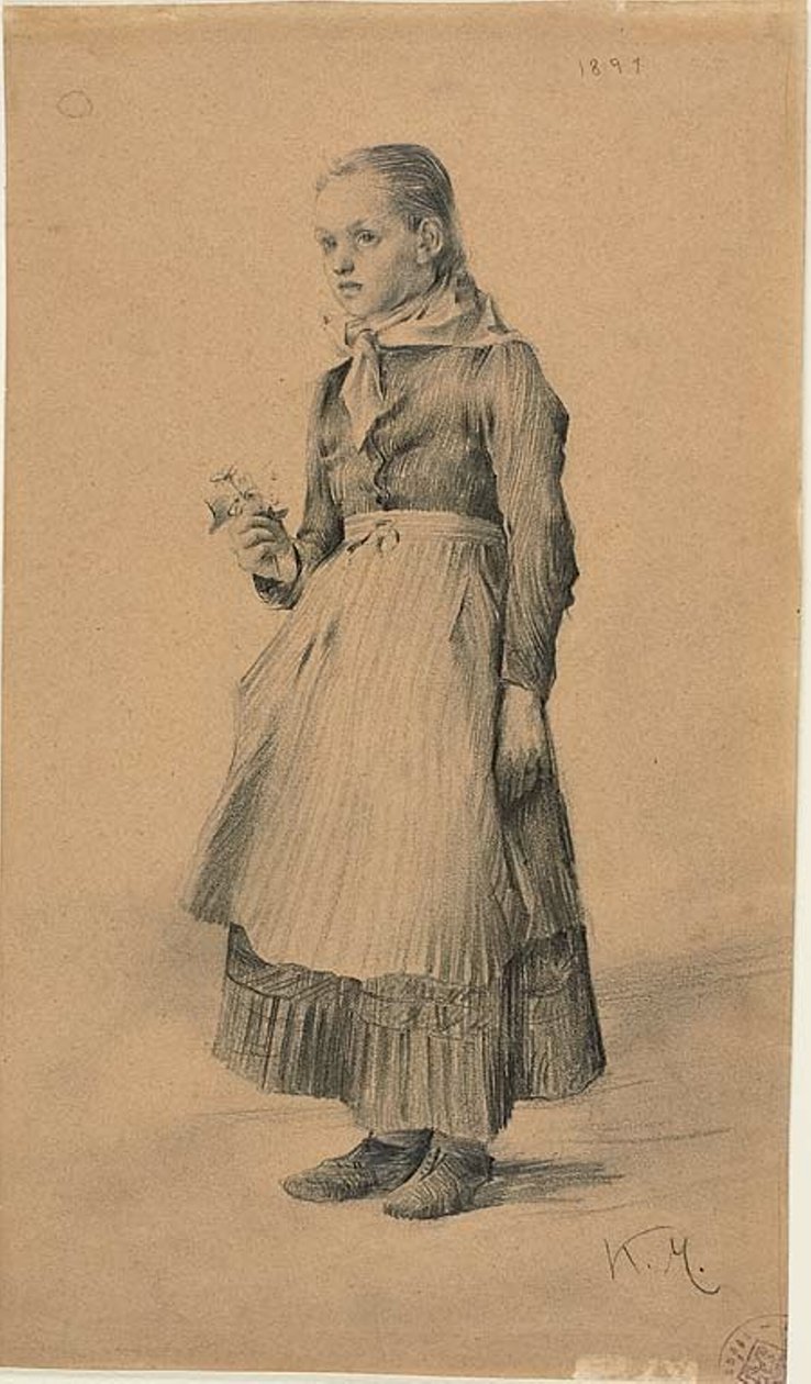 Parasztruhás lány (recto); Vázlatlap: Nők és lányok (fordítva) alkotó: Karel Vitezslav Masek