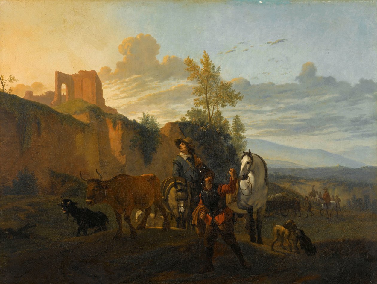 Olasz táj katonákkal alkotó: Karel du Jardin (copy after)