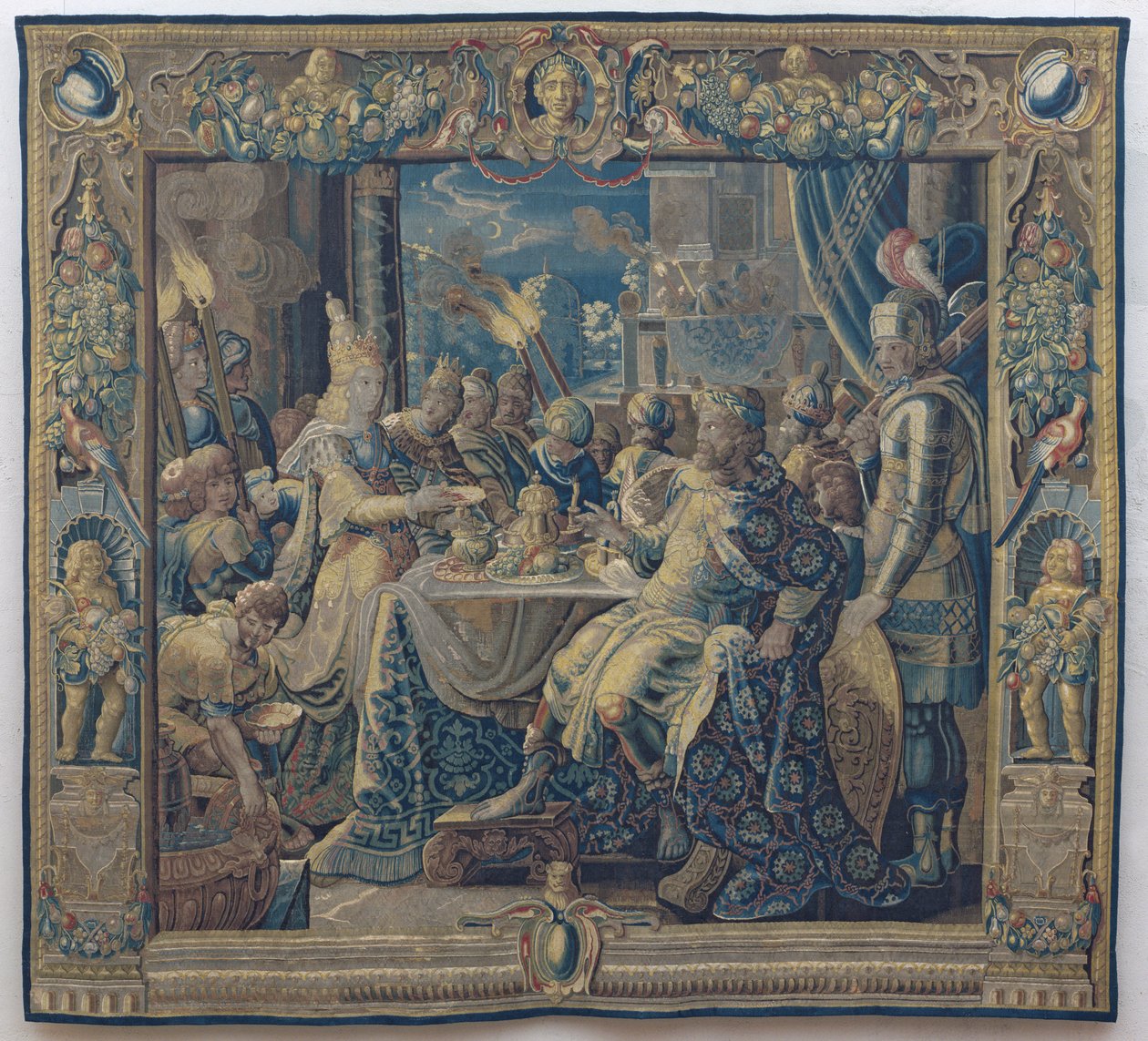 Kleopátra szórakoztatja Anthonyt, 1640 körül (gyapjú és selyem) alkotó: Karel van II (workshop of) Mander