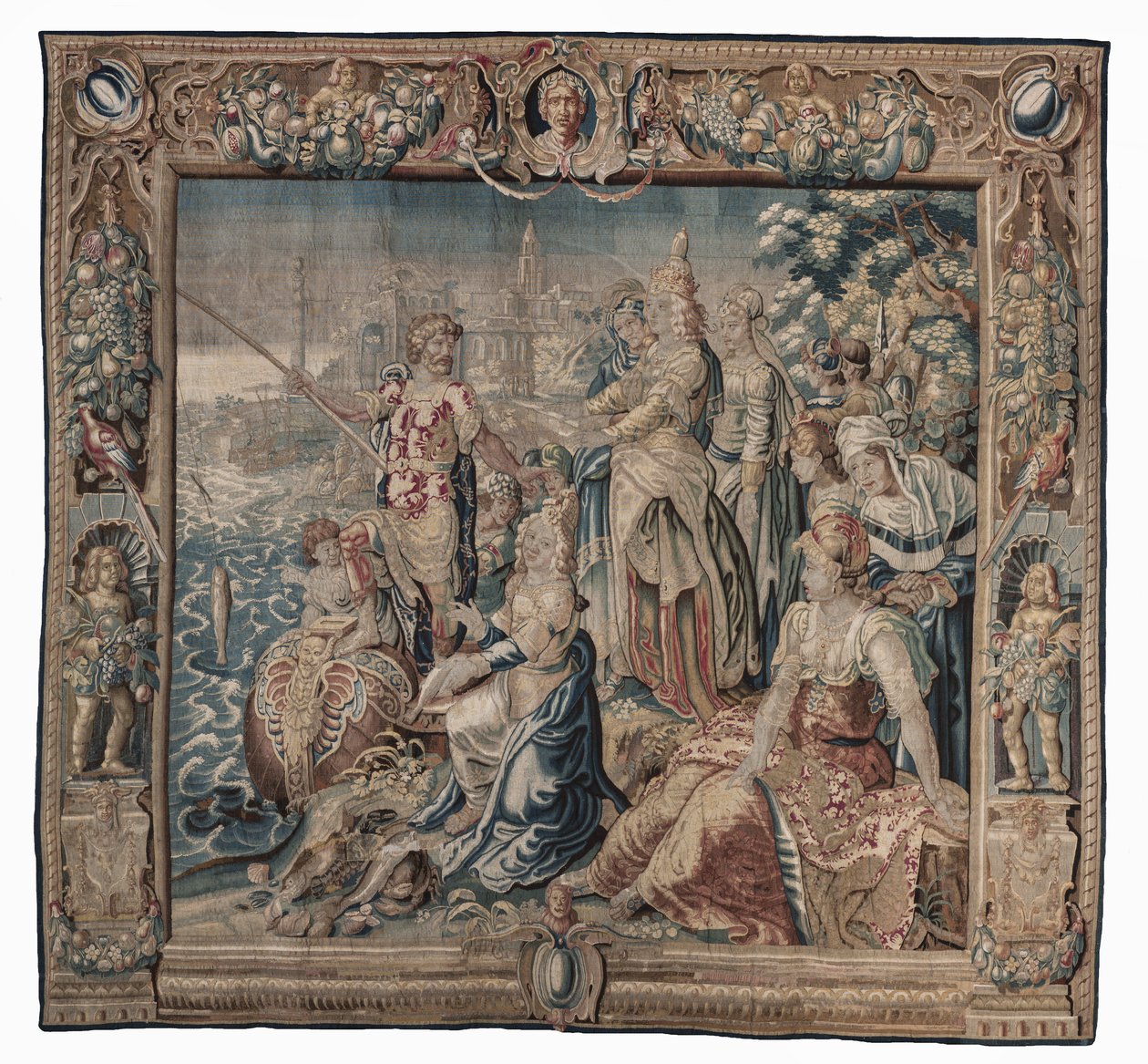 Antonius és Kleopátra (Antonius sózott halat fog); faliszőnyeg, dátum ismeretlen (gyapjú | ceruza) alkotó: Karel van II Mander