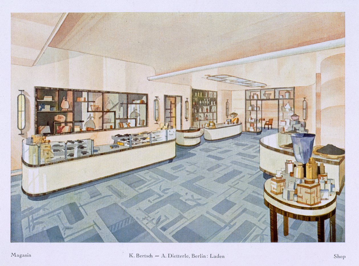 Illatszerbolt, illusztráció a Modern Interiors in Colour, 1929-ből alkotó: Karl Bertsch