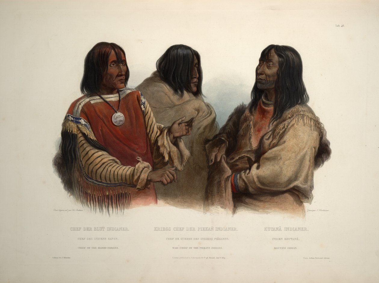 A Blood indians főnöke A Piekann indiánok és a Koutani indiánok hadvezére alkotó: Karl Bodmer