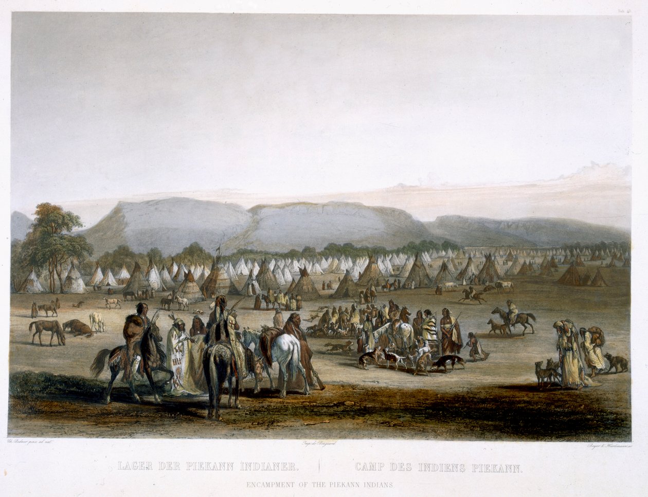 Piekann indiánok tábora, 43. tábla az „Utazások Észak-Amerika belsejében” 2. kötetéből, Leopold Beyer (1784-kb. 1870) és J. Hurlimann metszete, 1844 (akvatinta) alkotó: Karl Bodmer
