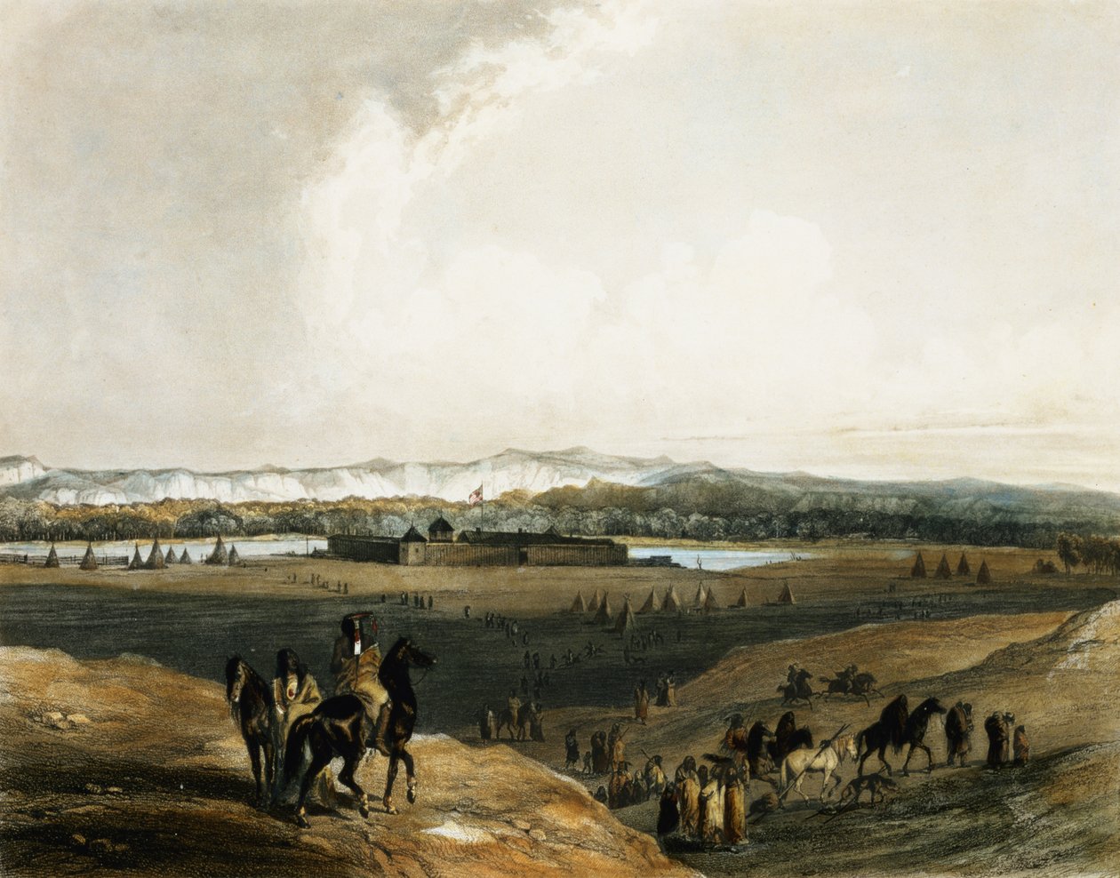 Fort Union a Missouri államban, a „Travels in the Interior of North America” 2. kötetének 28. táblája, Leopold Beyer (1784-kb. 1870) és Lucas Weber metszete, 1844 (akvatinta) alkotó: Karl Bodmer