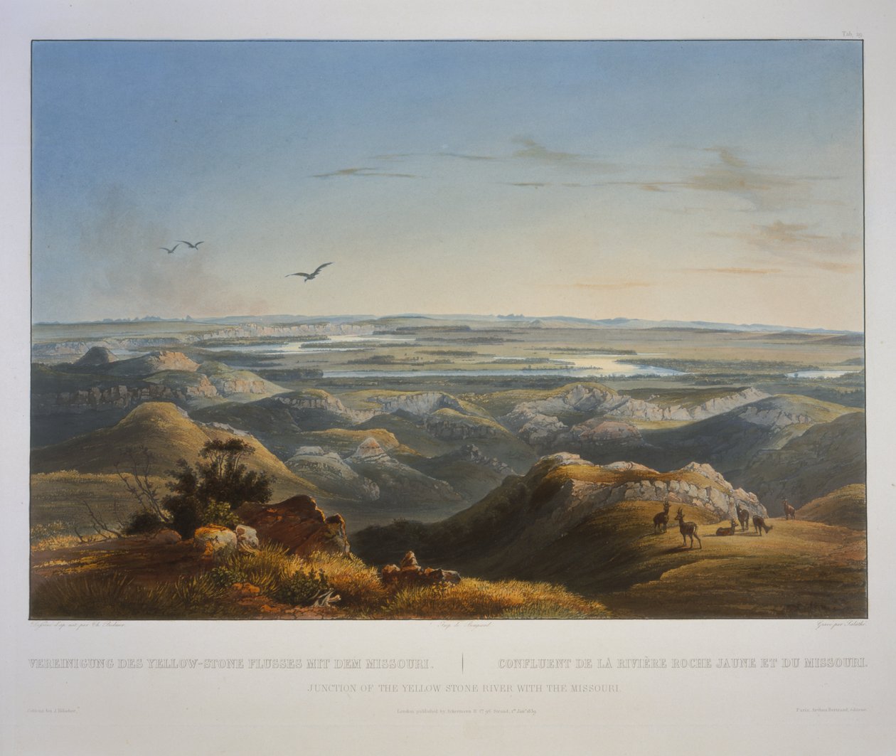 A Yellowstone folyó találkozása Missourival alkotó: Karl Bodmer