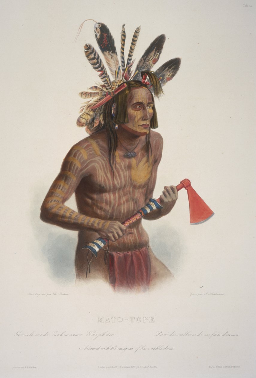 Mato-Tope, Harci tetteinek jelvényével ékesítve. alkotó: Karl Bodmer