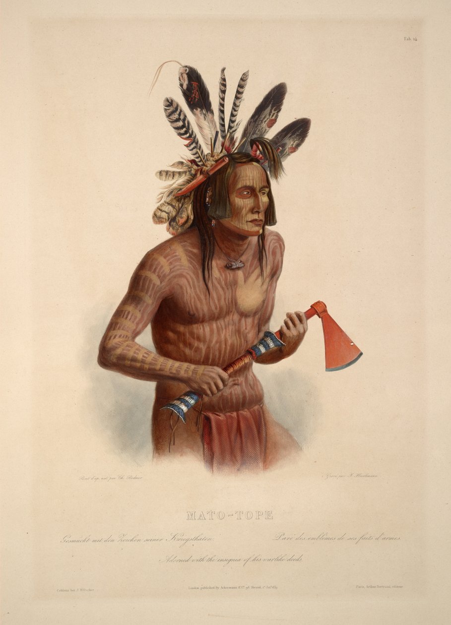 Mato-Tope harcias tetteinek jelvényeivel ékeskedett alkotó: Karl Bodmer