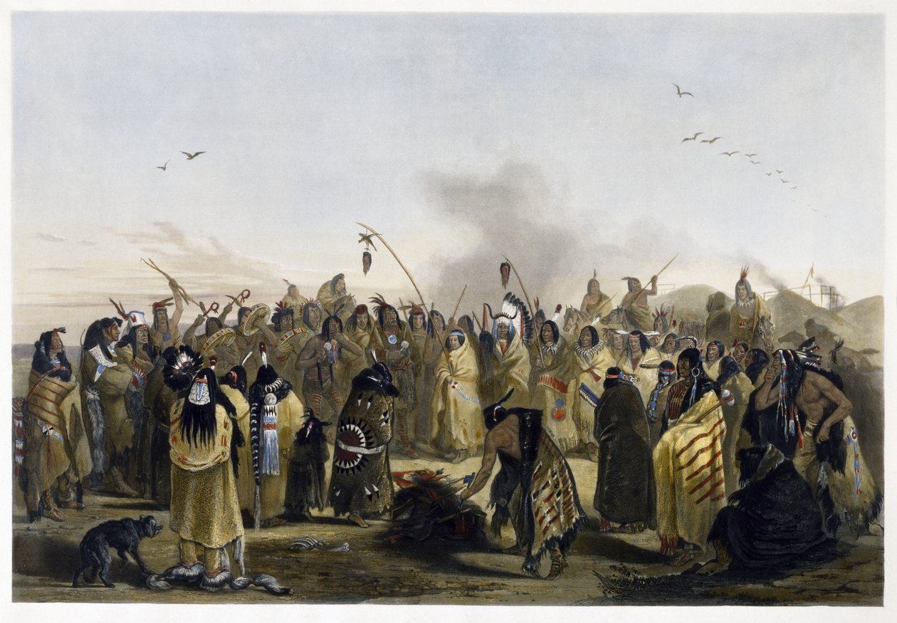 Minitarres fejbőrtánca, 1843-1844 (akvatinta) alkotó: Karl Bodmer