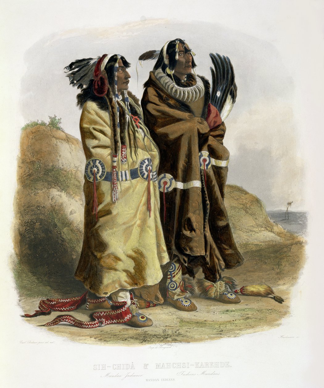 Sih-Chida és Mahcsi-Karehde, mandán indiánok, 20. tábla a „Travels in the Interior of North America” 2. kötetéből, J. Hurlimann metszete, 1844 (akvatinta) alkotó: Karl Bodmer