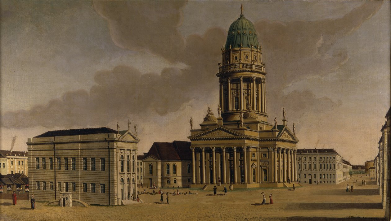 A Gendarmenmarkt a francia játszóházzal és katedrálissal, Berlin, 1788 alkotó: Karl Friedrich Fechhelm
