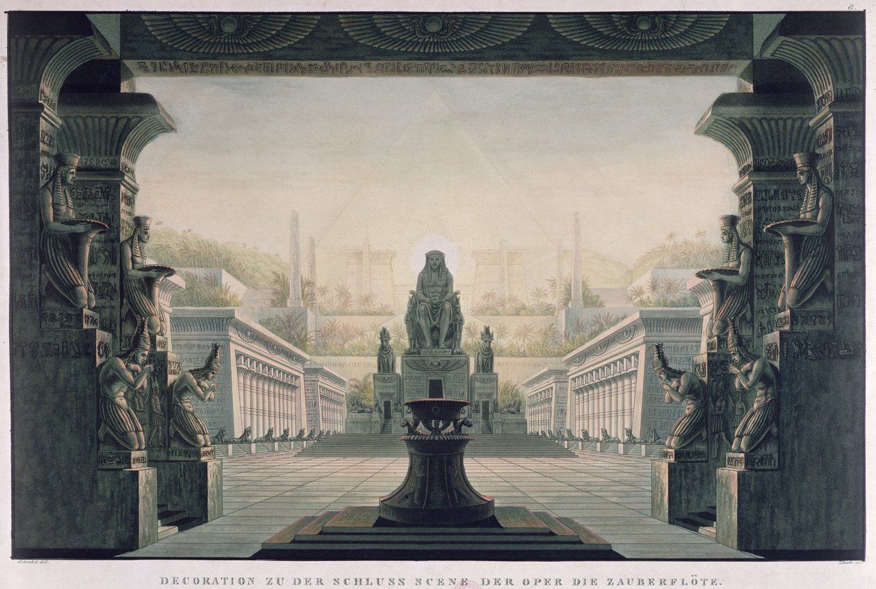 Wolfgang Amadeus Mozart (1756-91) "A varázsfuvola" zárójelenetének díszletei alkotó: Karl Friedrich Schinkel
