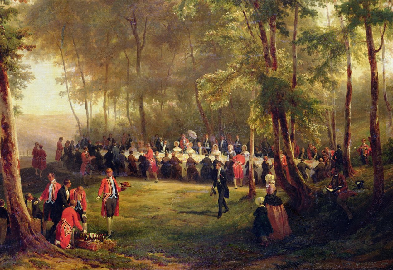 Louis-Philippe ebédet adott Viktória királynőnek az EU erdejében, 1843. szeptember 6-án (60678. részlet) alkotó: Karl Girardet