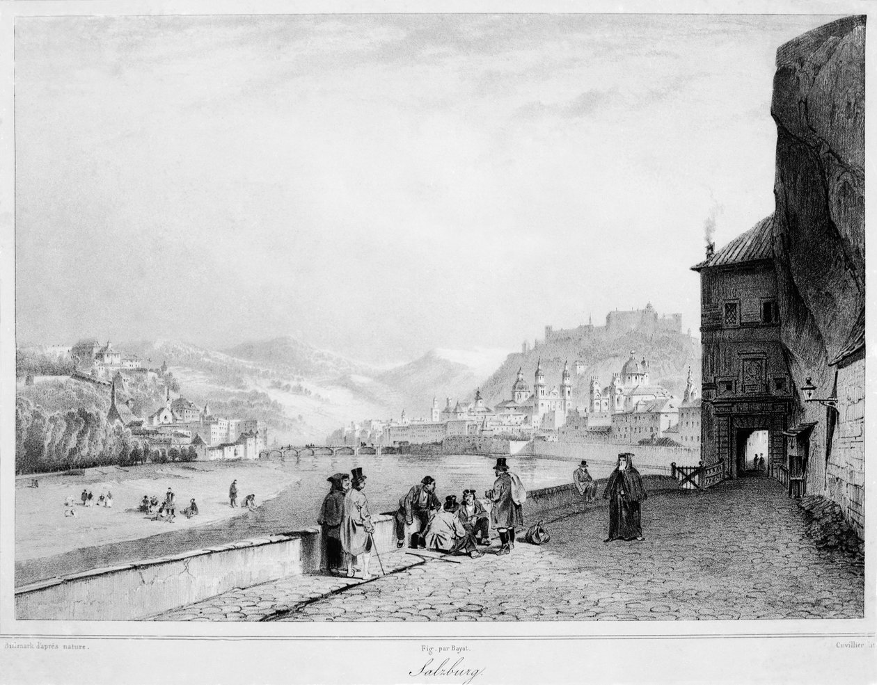 Salzburg, Bayot és Cuvilier metszete, 1840 alkotó: Karl Johann Billmark