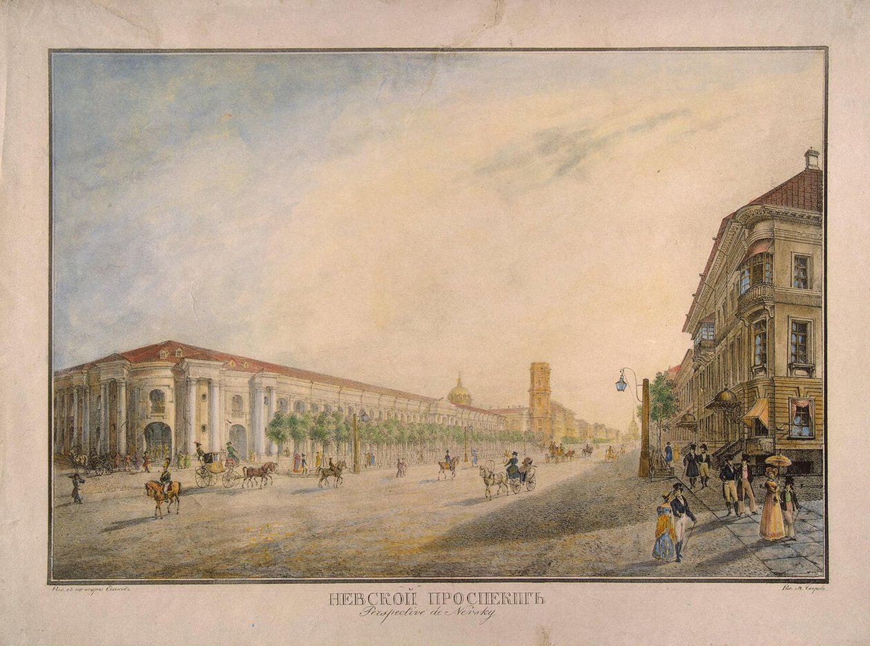 Kilátás a Nyevszkij sugárútra, a Gostiny Dvor közelében, Szentpétervár, 1823 alkotó: Karl Pavlovich Beggrov