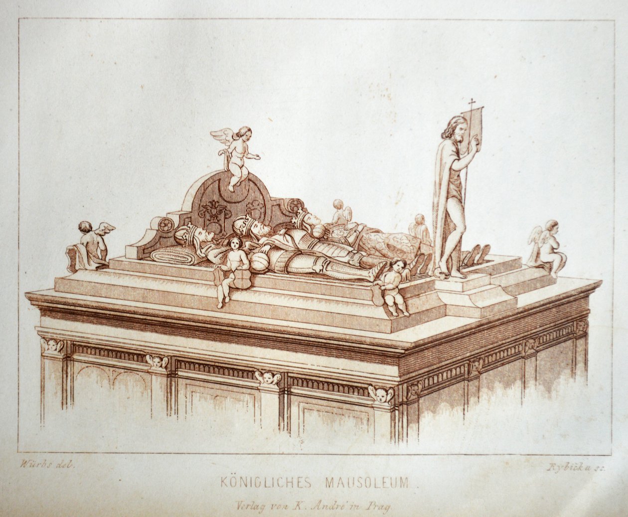 Illusztráció a Der Dom zu Prag című könyvből 1858-ból, amely a Szent István-templom királysírjait ábrázolja. Üdvözöljük alkotó: Karl Wurbs
