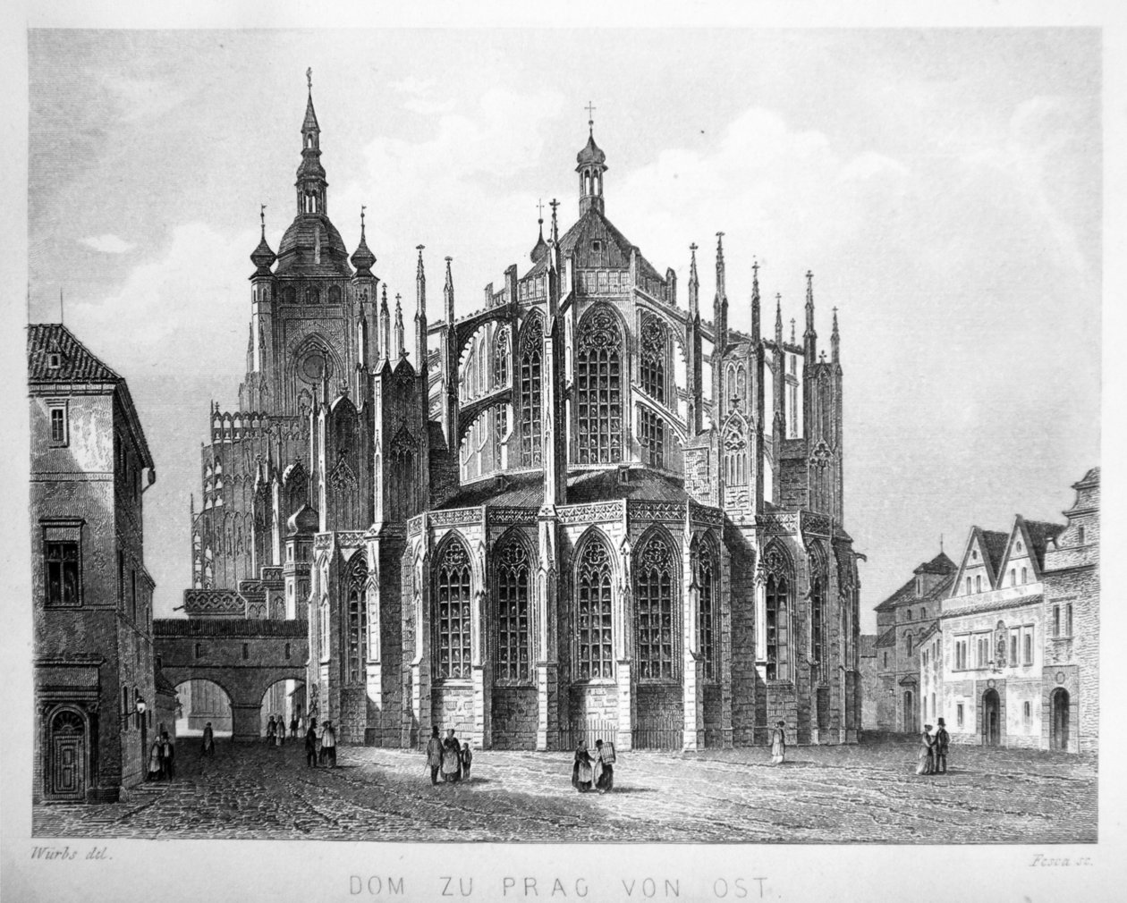 Illusztráció az 1858-as Der Dom zu Prag című könyvből, amely a Szent Vitus-székesegyházat ábrázolja. alkotó: Karl Wurbs