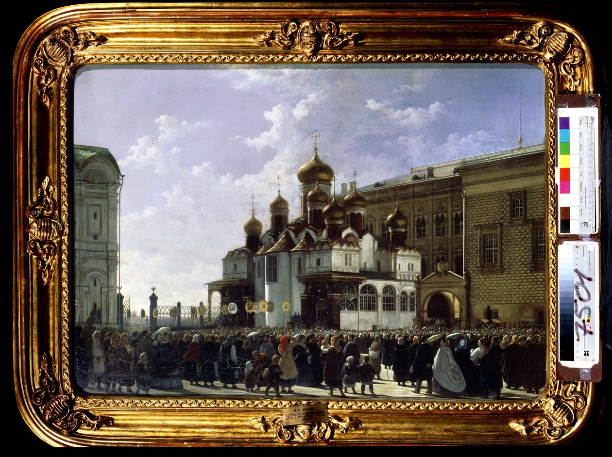 Húsvéti körmenet a moszkvai Mária Angyali üdvözlet katedrálisban. Karl Petrovich Bodri (1812-1894) festménye. Olaj, vászon, 61 x 85 cm alkotó: Karl Fridrikh Petrovich Bodri