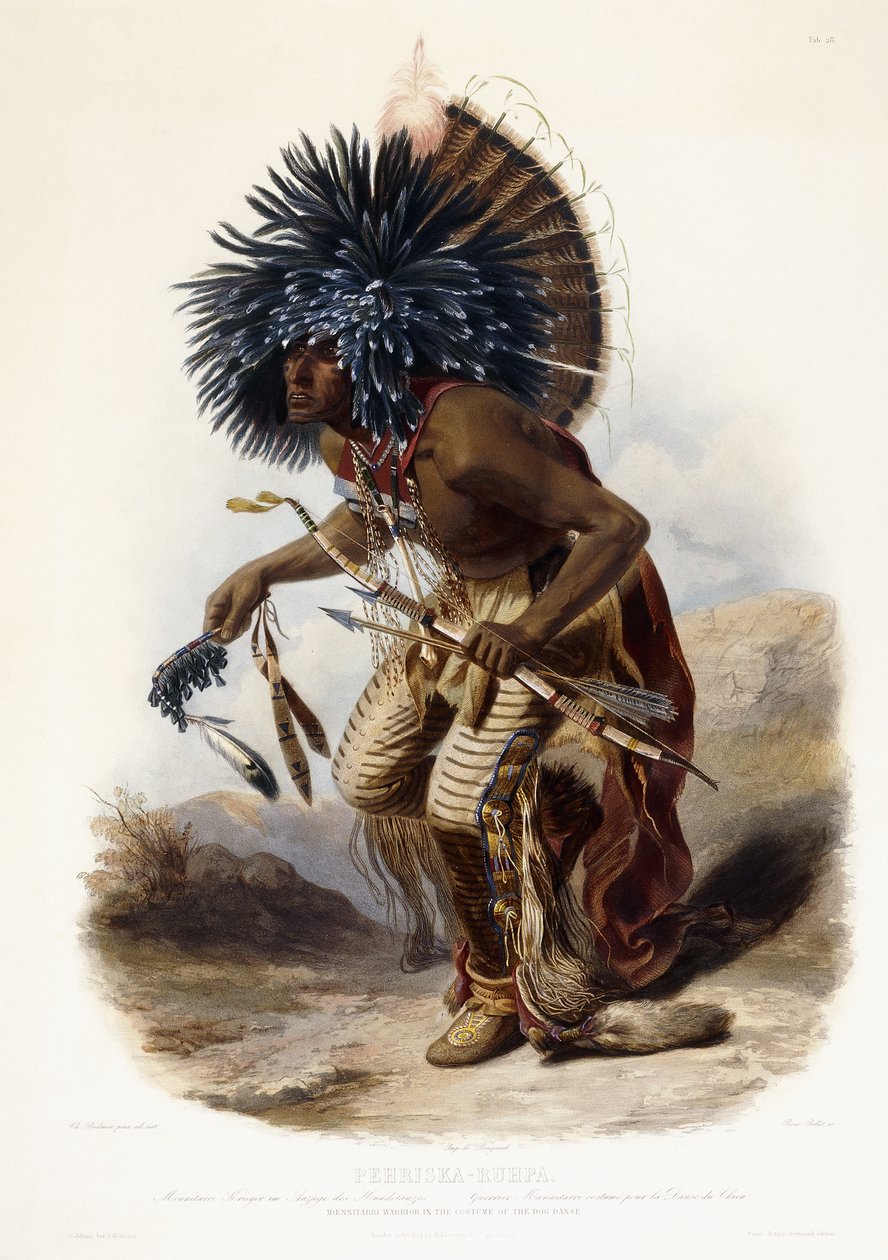 Pehriska-Rupha: Moennitarri harcos a kutyatánc jelmezében alkotó: Karl (after) Bodmer