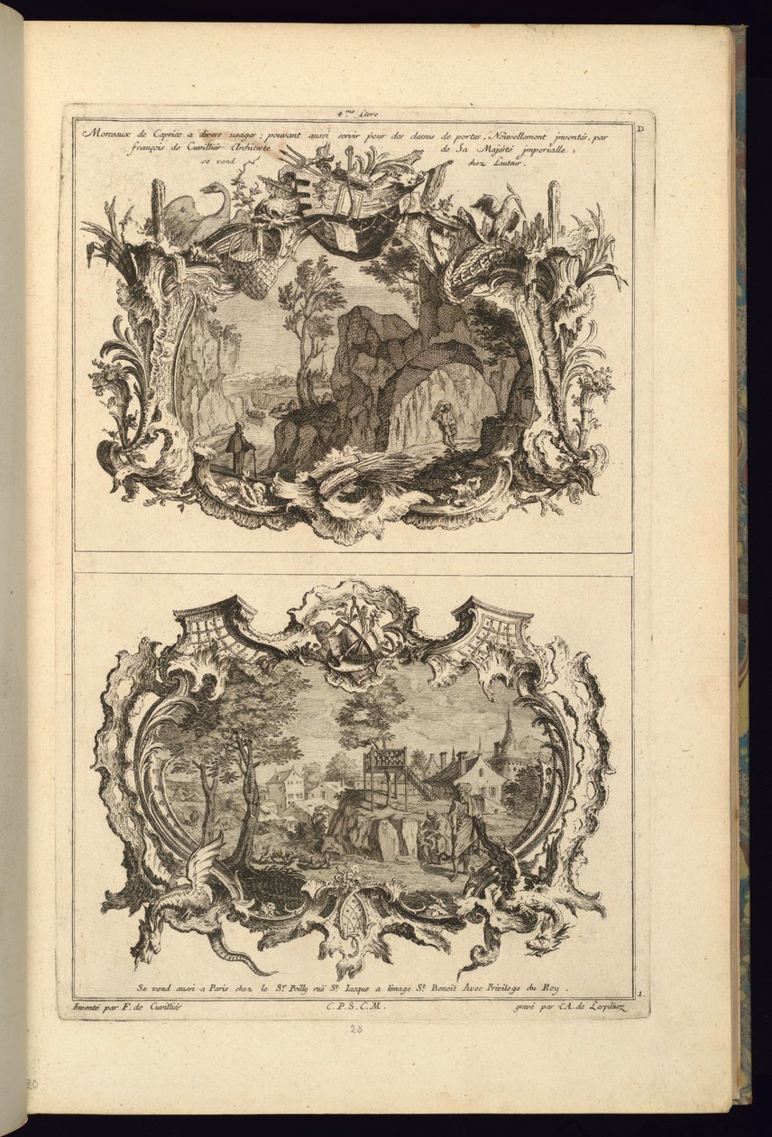 Nyomtatás, design két kartonhoz, 1745 alkotó: Karl Albert von Lespilliez