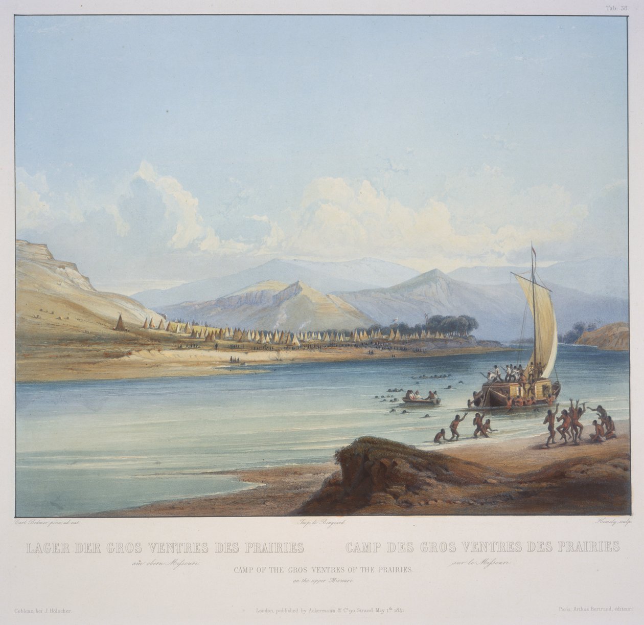 A Gros Ventres of the Prairies tábora Missouri felső részén alkotó: Karl Bodmer